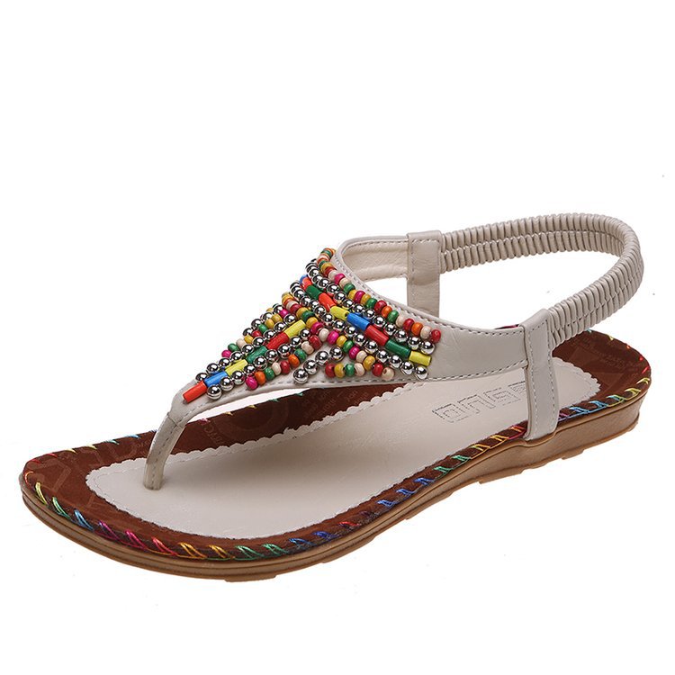 Flat Sandals for Women Fairy Style Comfortable Toe-Strap Rhinestone Flip-Flops