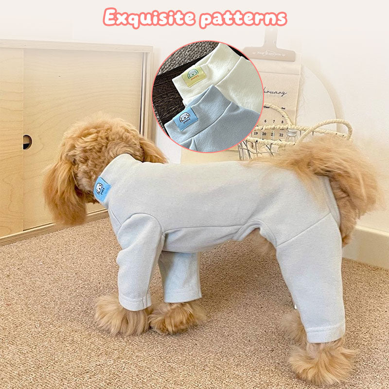 Elastic Pet Onesie, Four-Legged Pajamas for Small to Medium Dogs, Cream Color, Cozy Home Base Shirt, Warm Winter Dog Clothes