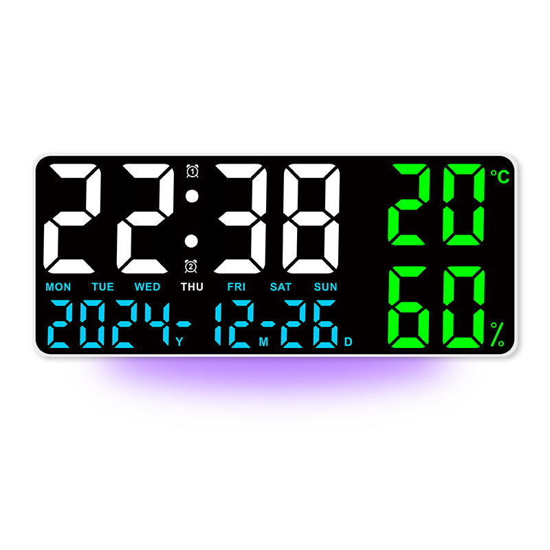 Digital Wall Clock with Temperature & Humidity Display, Multifunctional LED Alarm Clock with Remote Control, Ambient Light.