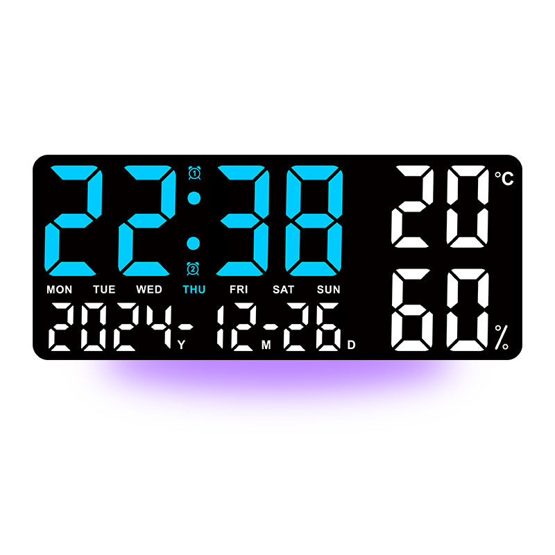 Digital Wall Clock with Temperature & Humidity Display, Multifunctional LED Alarm Clock with Remote Control, Ambient Light.