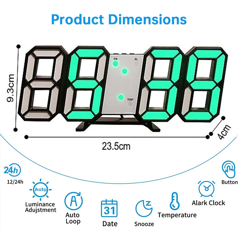 Copy of 3D LED Digital Alarm Clock with Colorful Display, 12/24 Hour Format for Office, Living Room, Bedroom, Kitchen