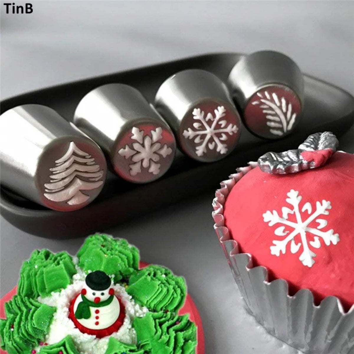 4-Piece Christmas Style Russian Decorated Mouth Stainless Steel Decorated Mouth Cupcake Baking Tool Set