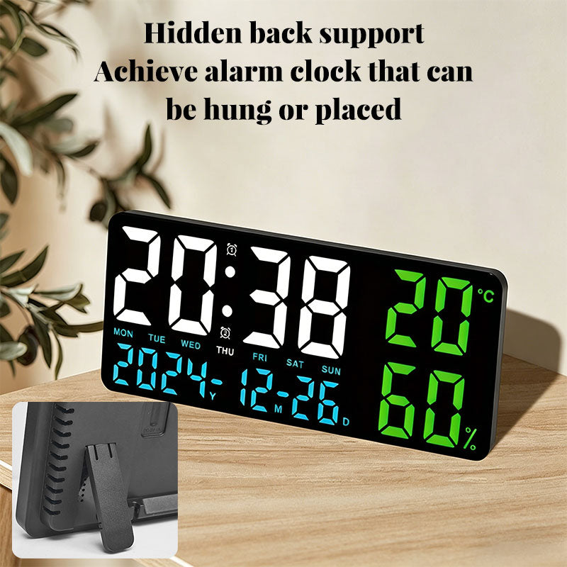 Digital Wall Clock with Temperature & Humidity Display, Multifunctional LED Alarm Clock with Remote Control, Ambient Light.