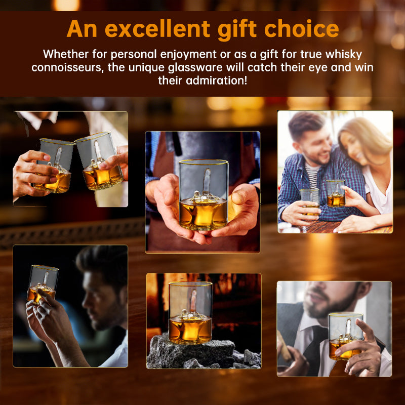 Middle Finger Whiskey Glass with 3D Finger Inside - Funny Novelty Glass for Bourbon Scotch Cocktails, Unique Gift for Men