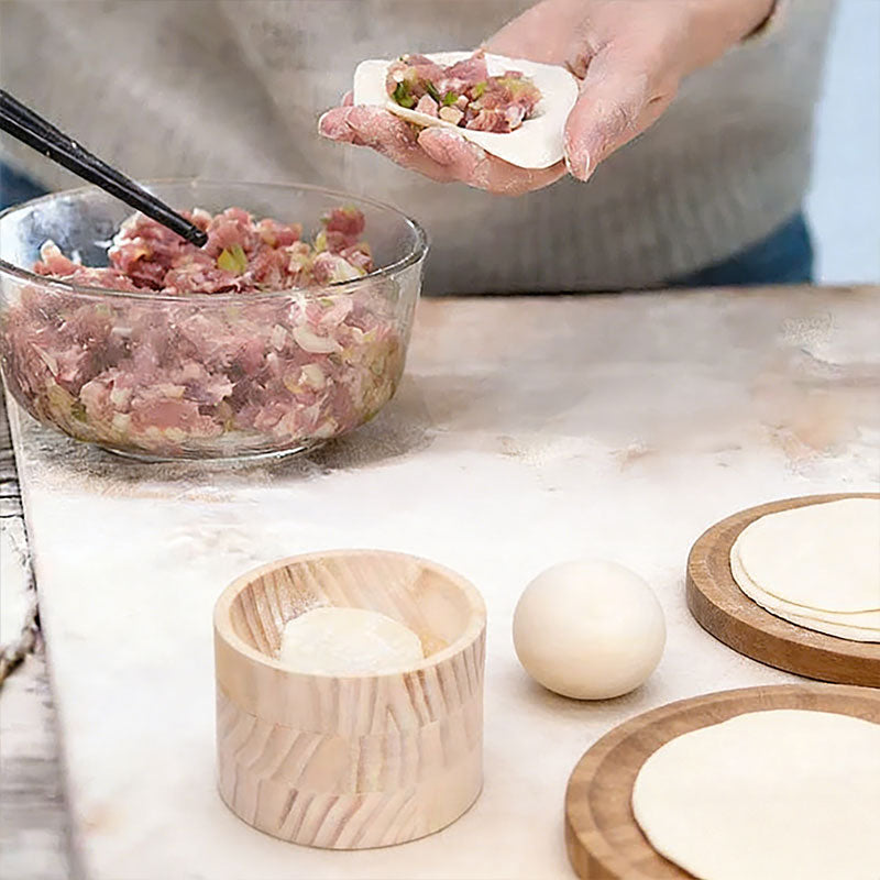 Hand-Held Wood Dumpling Maker Press - Quick Dough Wrapper Tool for Dumplings, Empanadas, Pierogi, and Hand Pies