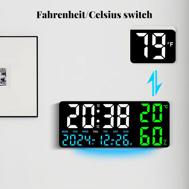 Digital Wall Clock with Temperature & Humidity Display, Multifunctional LED Alarm Clock with Remote Control, Ambient Light.