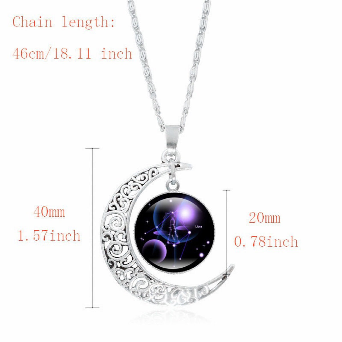 Copy of Zodiac Time Gem Luminous Necklace for Women, Simple Silver Moon Pendant Choker