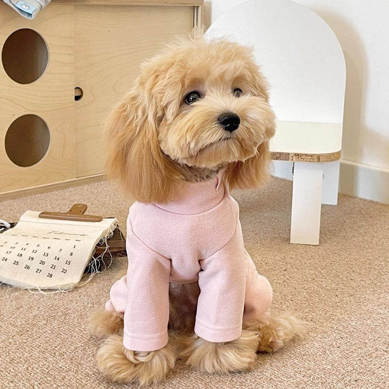 Elastic Pet Onesie, Four-Legged Pajamas for Small to Medium Dogs, Cream Color, Cozy Home Base Shirt, Warm Winter Dog Clothes