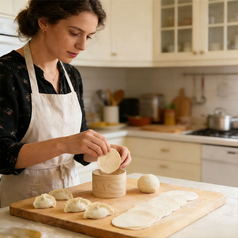 Hand-Held Wood Dumpling Maker Press - Quick Dough Wrapper Tool for Dumplings, Empanadas, Pierogi, and Hand Pies