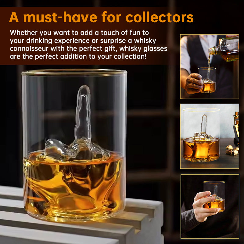 Middle Finger Whiskey Glass with 3D Finger Inside - Funny Novelty Glass for Bourbon Scotch Cocktails, Unique Gift for Men