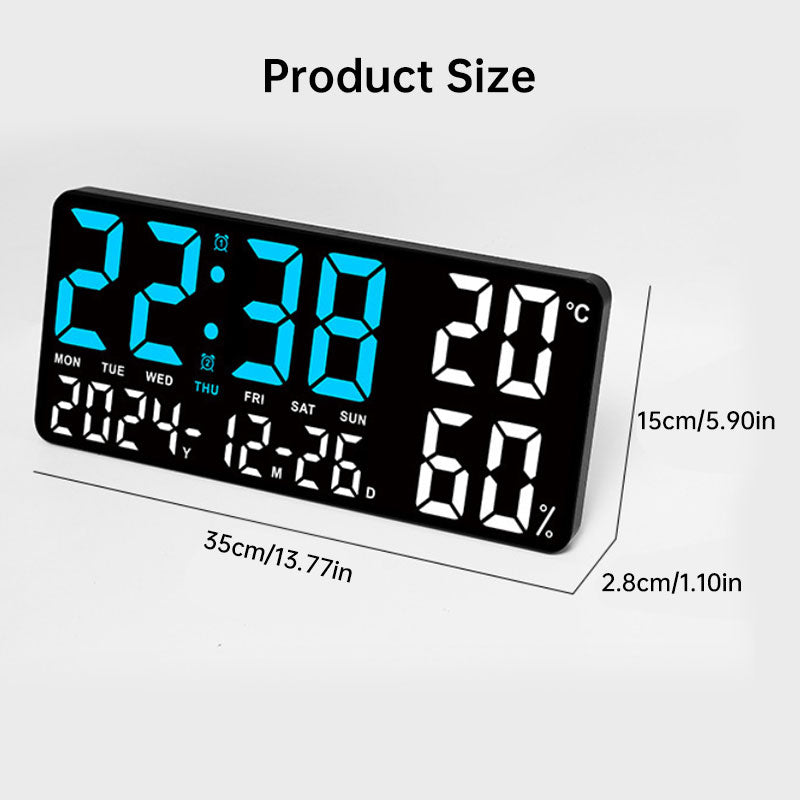 Digital Wall Clock with Temperature & Humidity Display, Multifunctional LED Alarm Clock with Remote Control, Ambient Light.