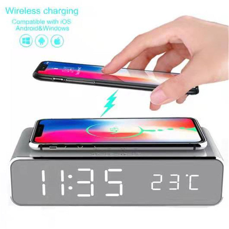 Smart LED Digital Alarm Clock with Wireless Charging, Multi-Function Temperature Display