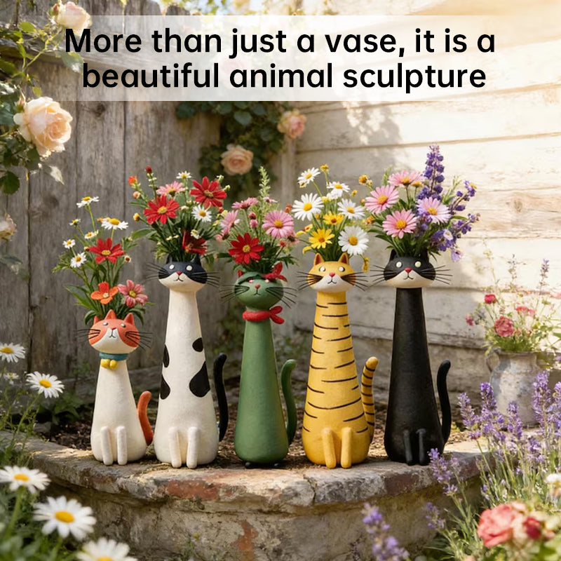 Creative Cat Vase - Desktop Dried Flower Holder, Decorative Home/Office Accent, Universal for Small Dried Bouquets