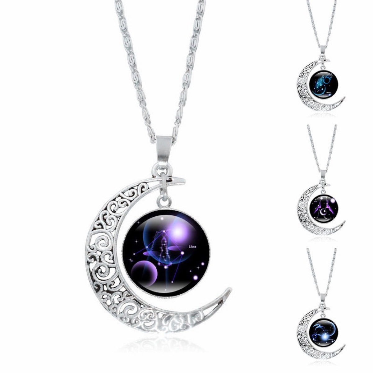Copy of Zodiac Time Gem Luminous Necklace for Women, Simple Silver Moon Pendant Choker