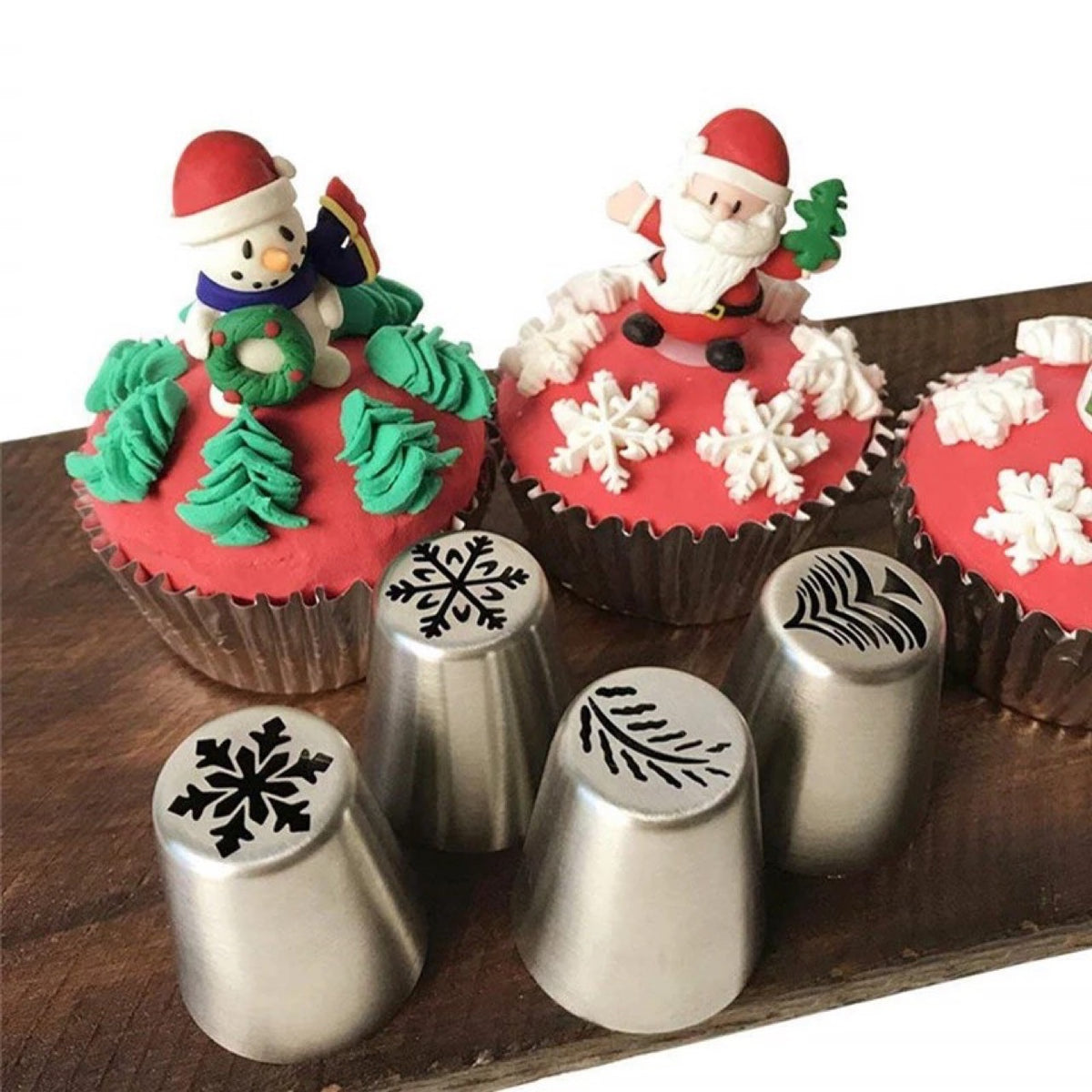 4-Piece Christmas Style Russian Decorated Mouth Stainless Steel Decorated Mouth Cupcake Baking Tool Set