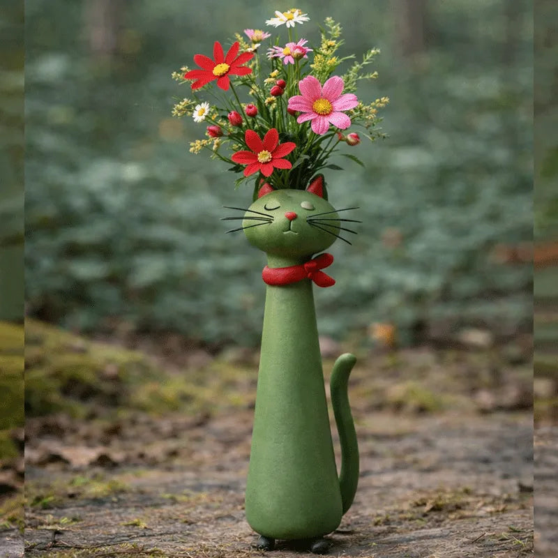 Creative Cat Vase - Desktop Dried Flower Holder, Decorative Home/Office Accent, Universal for Small Dried Bouquets