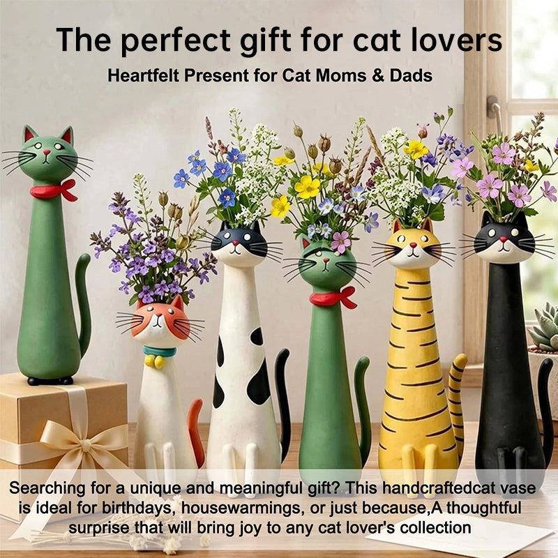 Creative Cat Vase - Desktop Dried Flower Holder, Decorative Home/Office Accent, Universal for Small Dried Bouquets