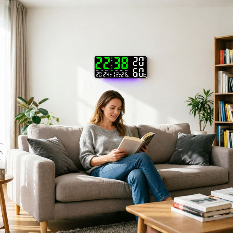 Copy of Digital Wall Clock with Temperature & Humidity Display, Multifunctional LED Alarm Clock with Remote Control, Ambient Light.