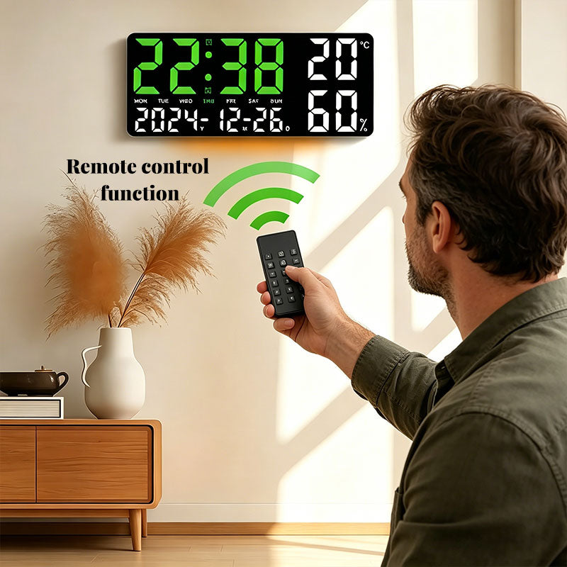 Copy of Digital Wall Clock with Temperature & Humidity Display, Multifunctional LED Alarm Clock with Remote Control, Ambient Light.