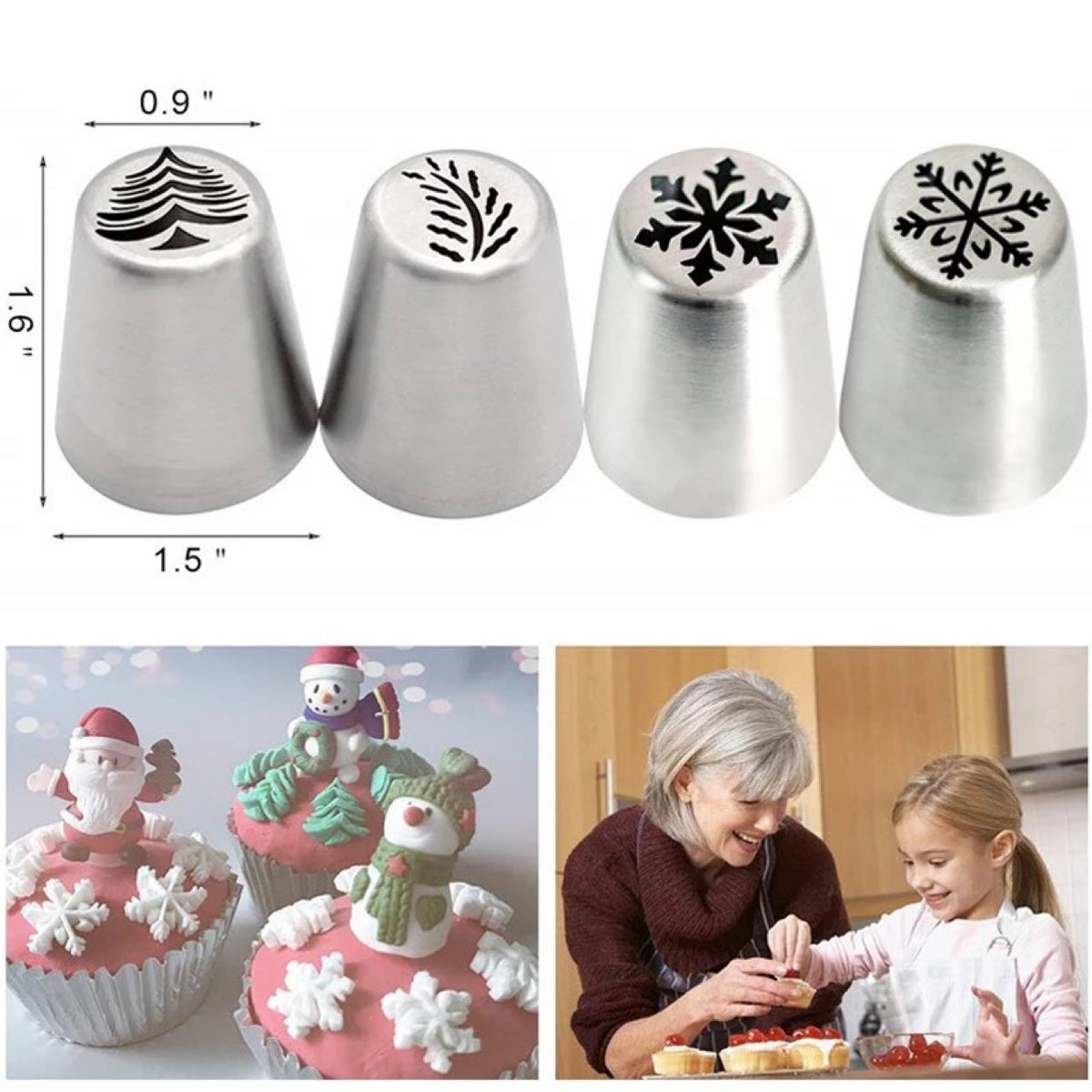 4-Piece Christmas Style Russian Decorated Mouth Stainless Steel Decorated Mouth Cupcake Baking Tool Set
