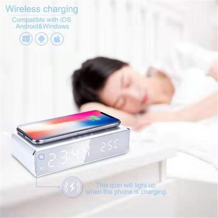 Smart LED Digital Alarm Clock with Wireless Charging, Multi-Function Temperature Display