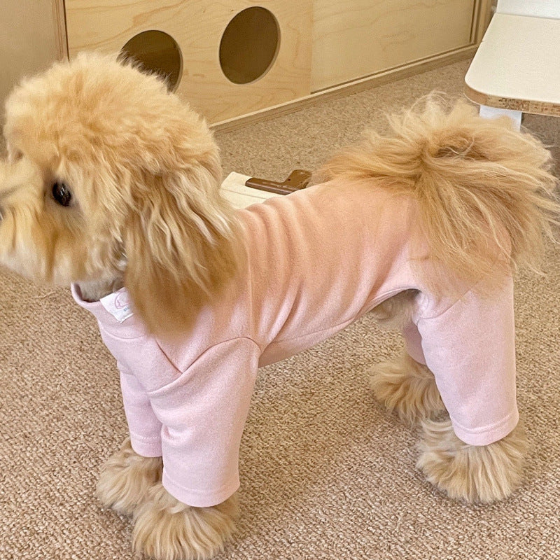 Elastic Pet Onesie, Four-Legged Pajamas for Small to Medium Dogs, Cream Color, Cozy Home Base Shirt, Warm Winter Dog Clothes