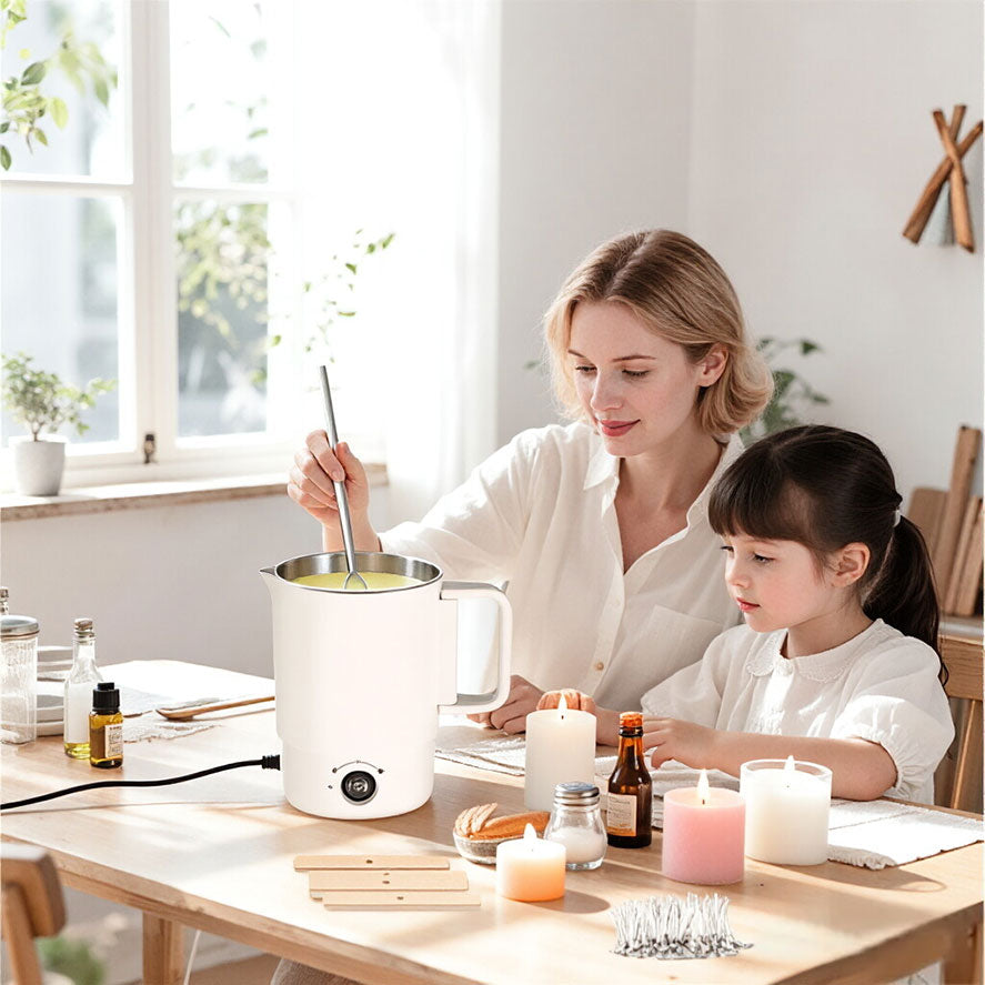 A47U 800ml Electric Wax Kettle, Candle Making Pouring Pot with Thermometer, DIY Craft Tool Kit for Beginners, UK Plug