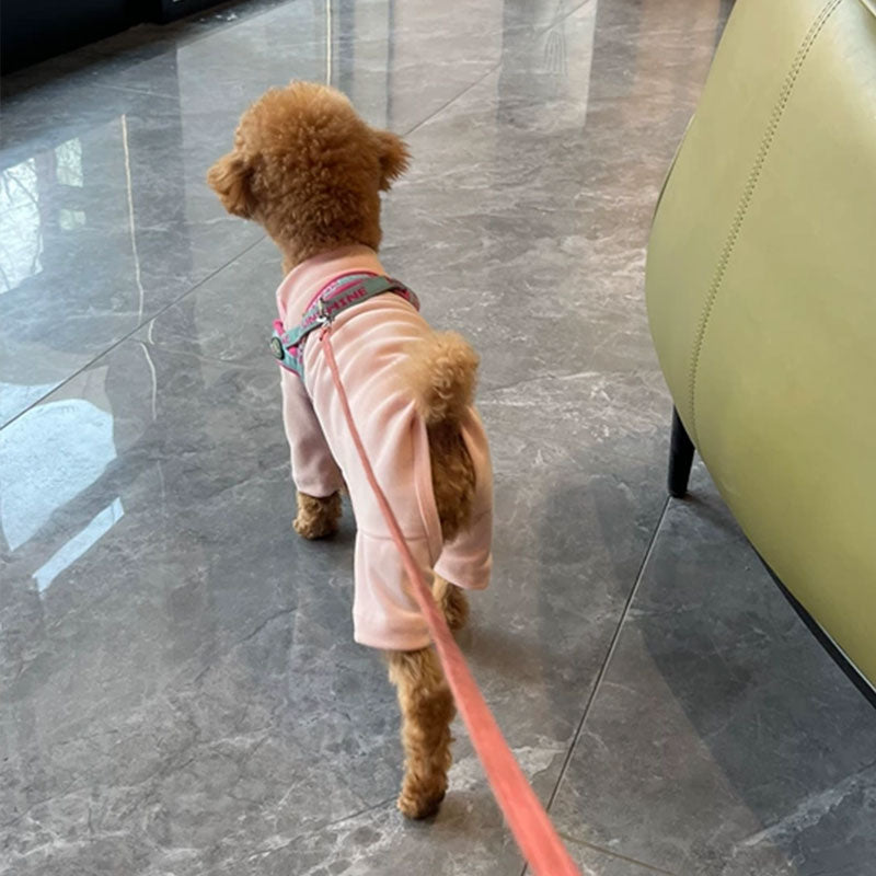 Elastic Pet Onesie, Four-Legged Pajamas for Small to Medium Dogs, Cream Color, Cozy Home Base Shirt, Warm Winter Dog Clothes