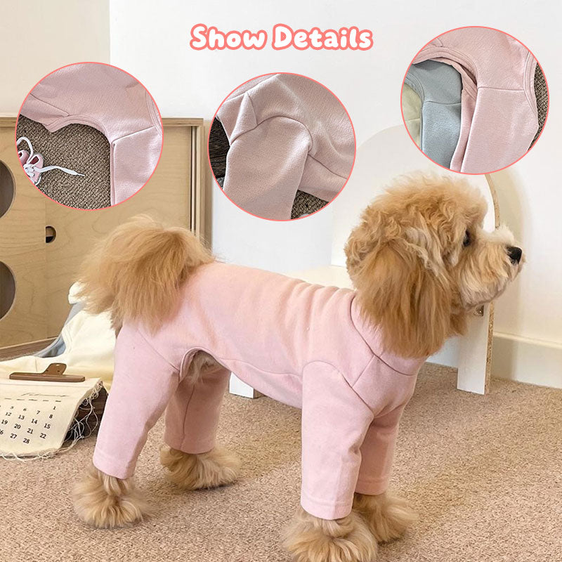 Elastic Pet Onesie, Four-Legged Pajamas for Small to Medium Dogs, Cream Color, Cozy Home Base Shirt, Warm Winter Dog Clothes