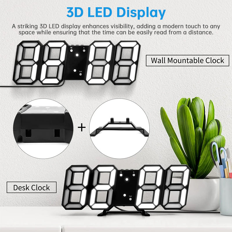 Copy of 3D LED Digital Alarm Clock with Colorful Display, 12/24 Hour Format for Office, Living Room, Bedroom, Kitchen