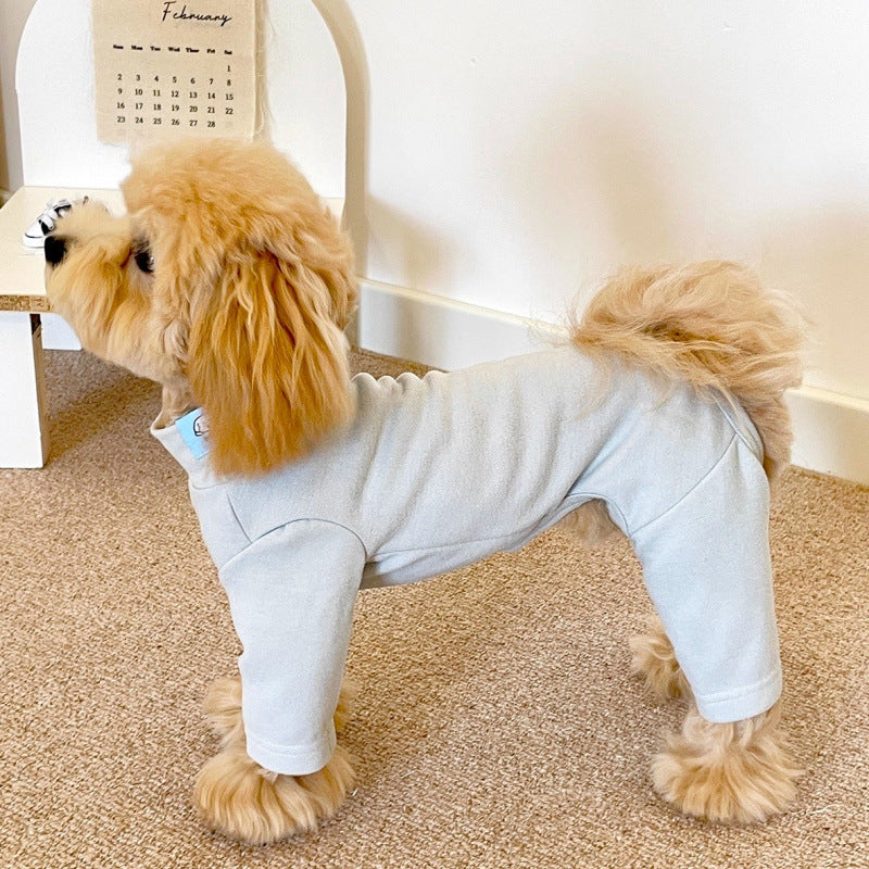 Elastic Pet Onesie, Four-Legged Pajamas for Small to Medium Dogs, Cream Color, Cozy Home Base Shirt, Warm Winter Dog Clothes