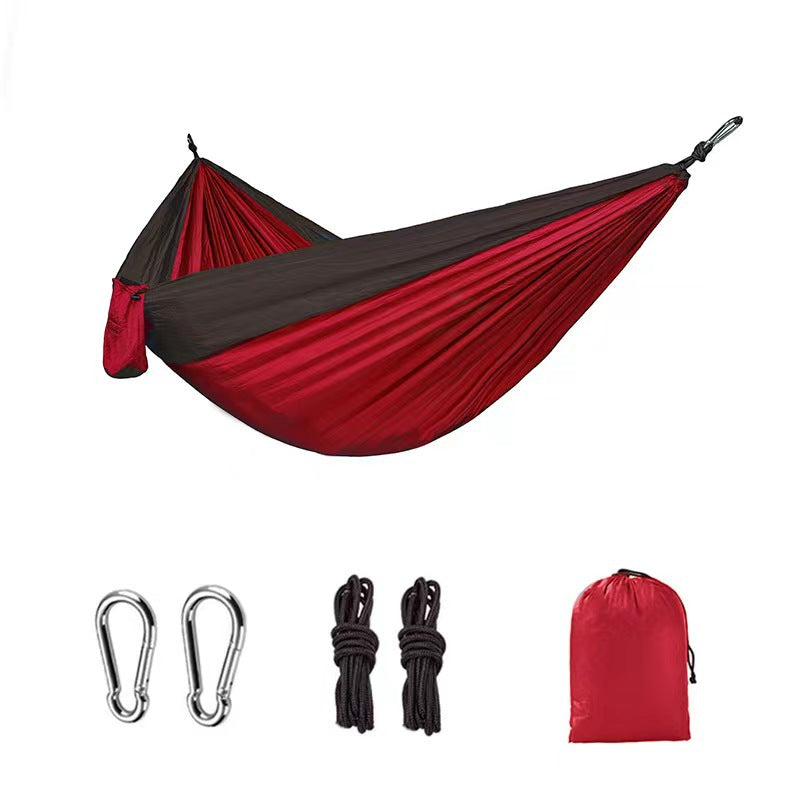 Light double nylon camping hammock with straps. Great for trips, beach, yard & garden.