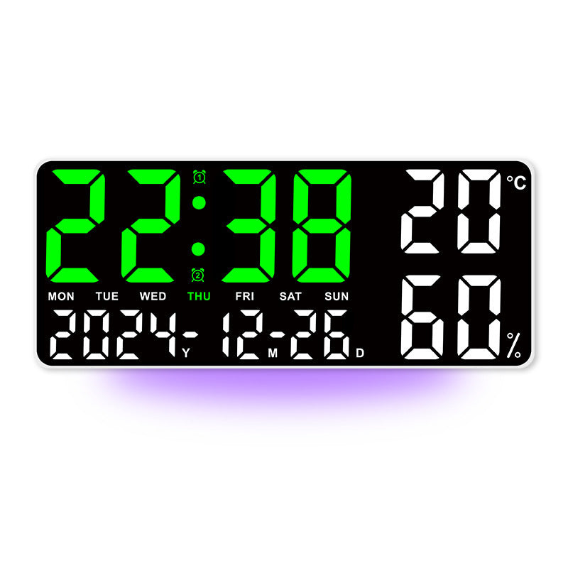 Digital Wall Clock with Temperature & Humidity Display, Multifunctional LED Alarm Clock with Remote Control, Ambient Light.