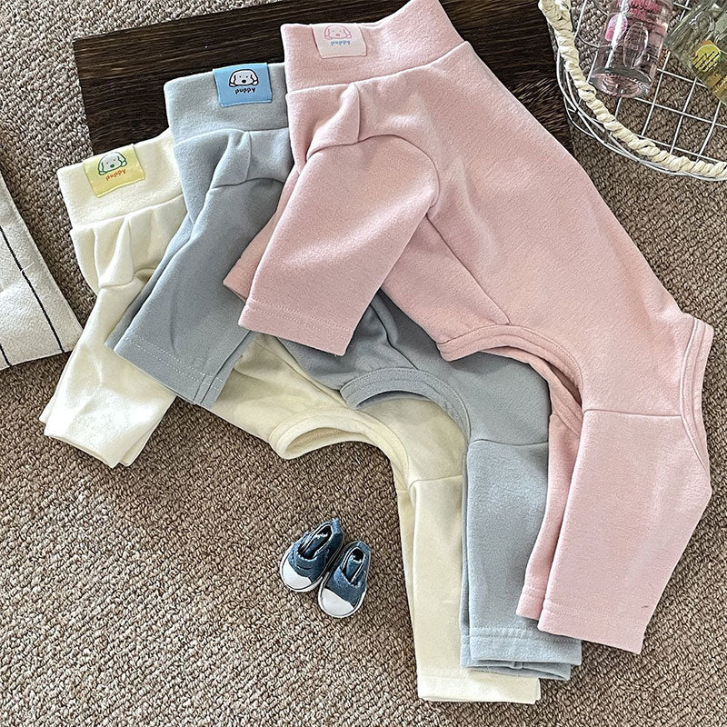 Elastic Pet Onesie, Four-Legged Pajamas for Small to Medium Dogs, Cream Color, Cozy Home Base Shirt, Warm Winter Dog Clothes